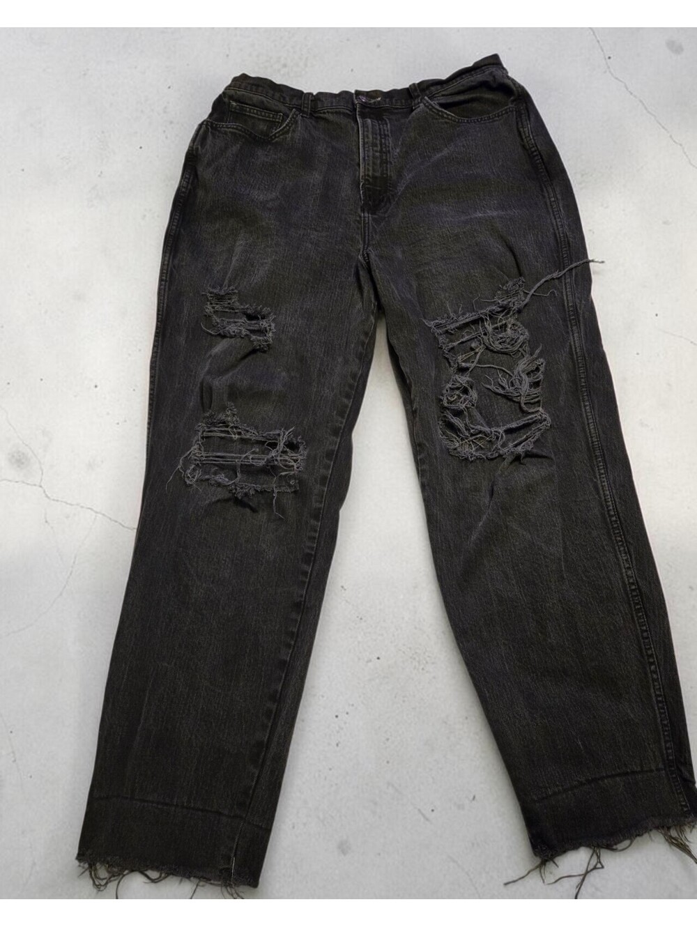 Arizona Highest Rise Pinched Waist Baggy Jeans 19 Distressed Faded Black Grunge